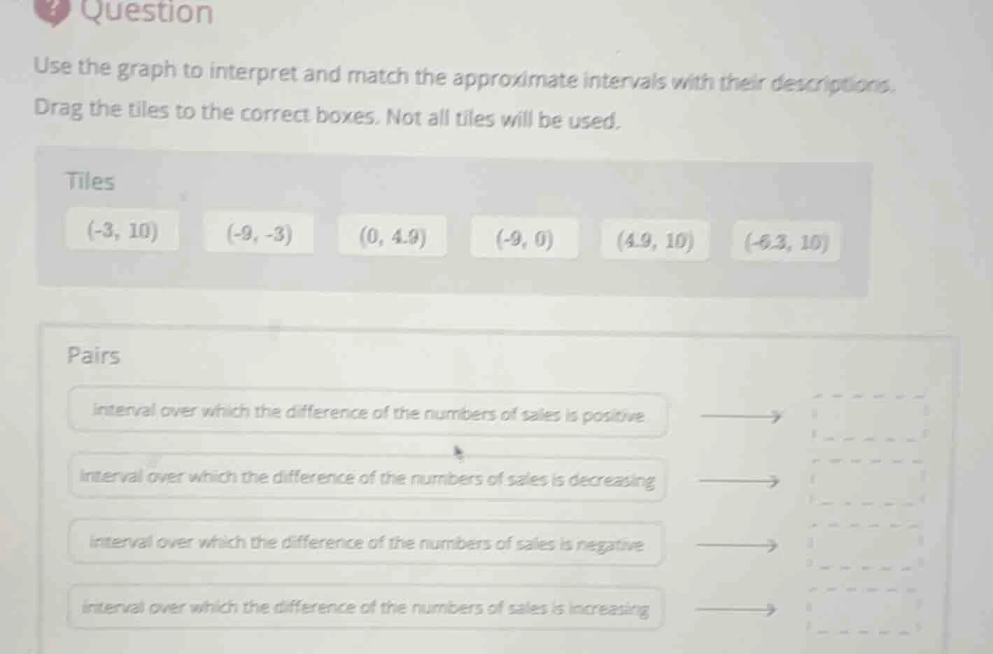 question use the graph to interpret and match the approximate intervals…