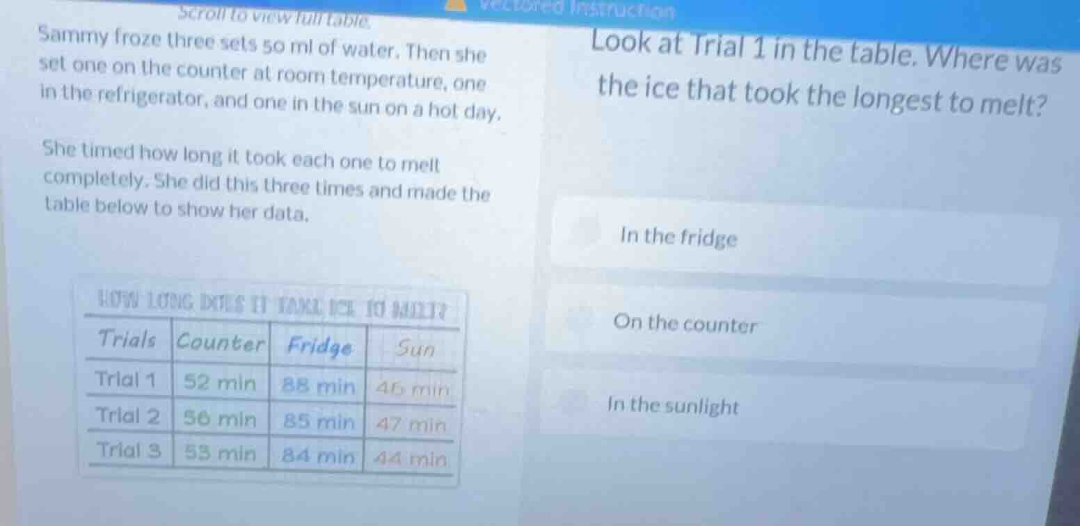 scroll to view full table. sammy froze three sets 50 ml of water. then …
