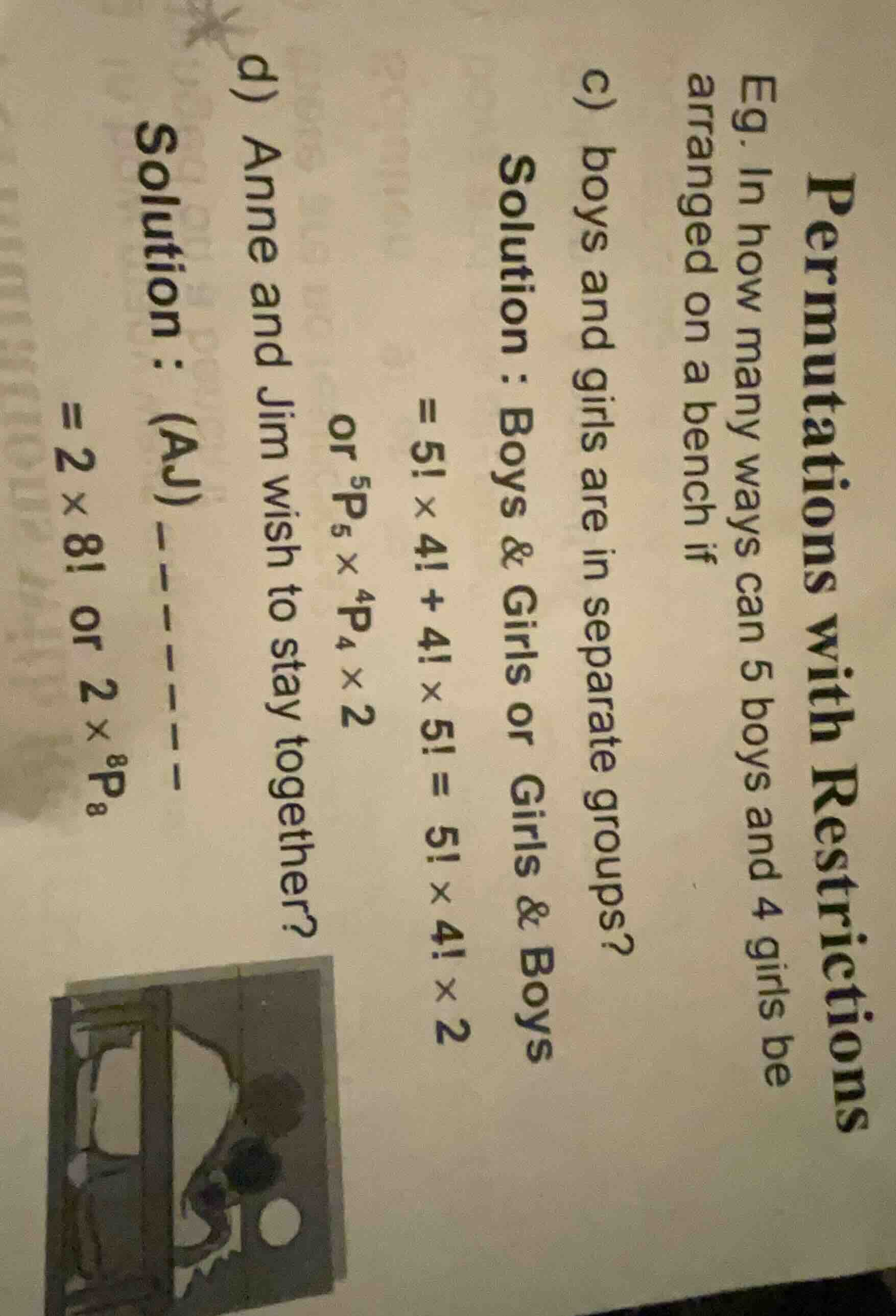 permutations with restrictions eg. in how many ways can 5 boys and 4 gi…