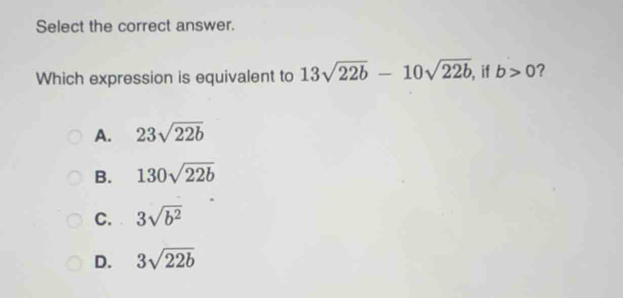 select the correct answer. which expression is equivalent to $13\\sqrt{…