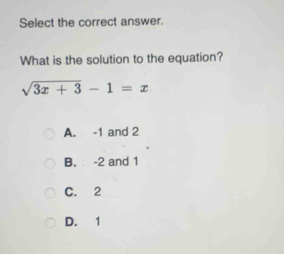 select the correct answer. what is the solution to the equation? \\(\\s…