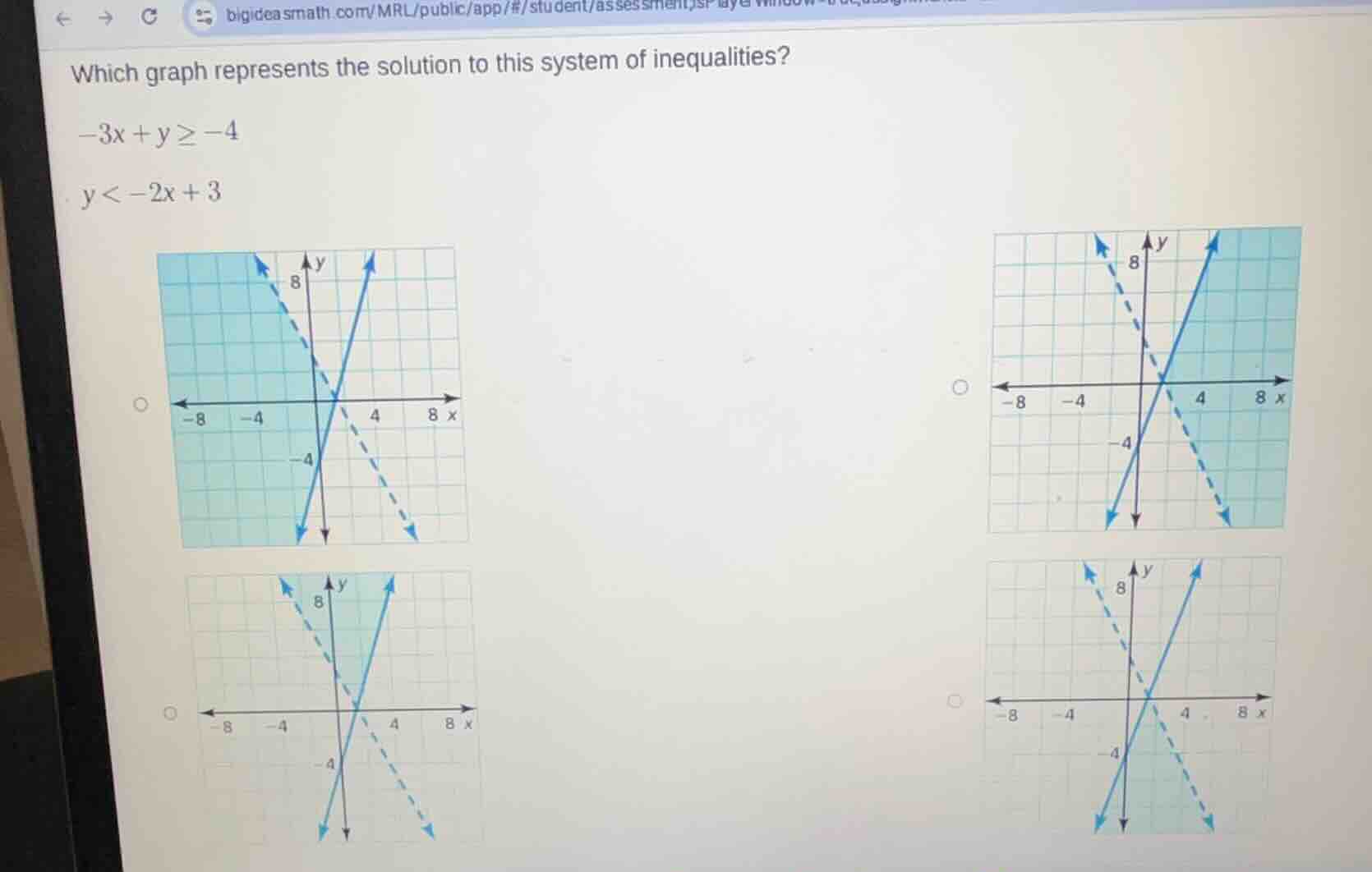 which graph represents the solution to this system of inequalities? $-3…