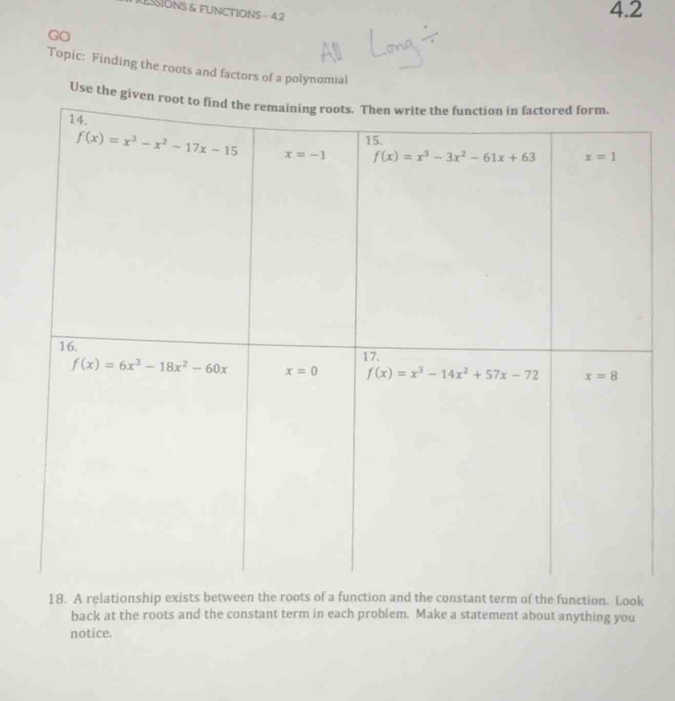go topic: finding the roots and factors of a polynomial use the given r…