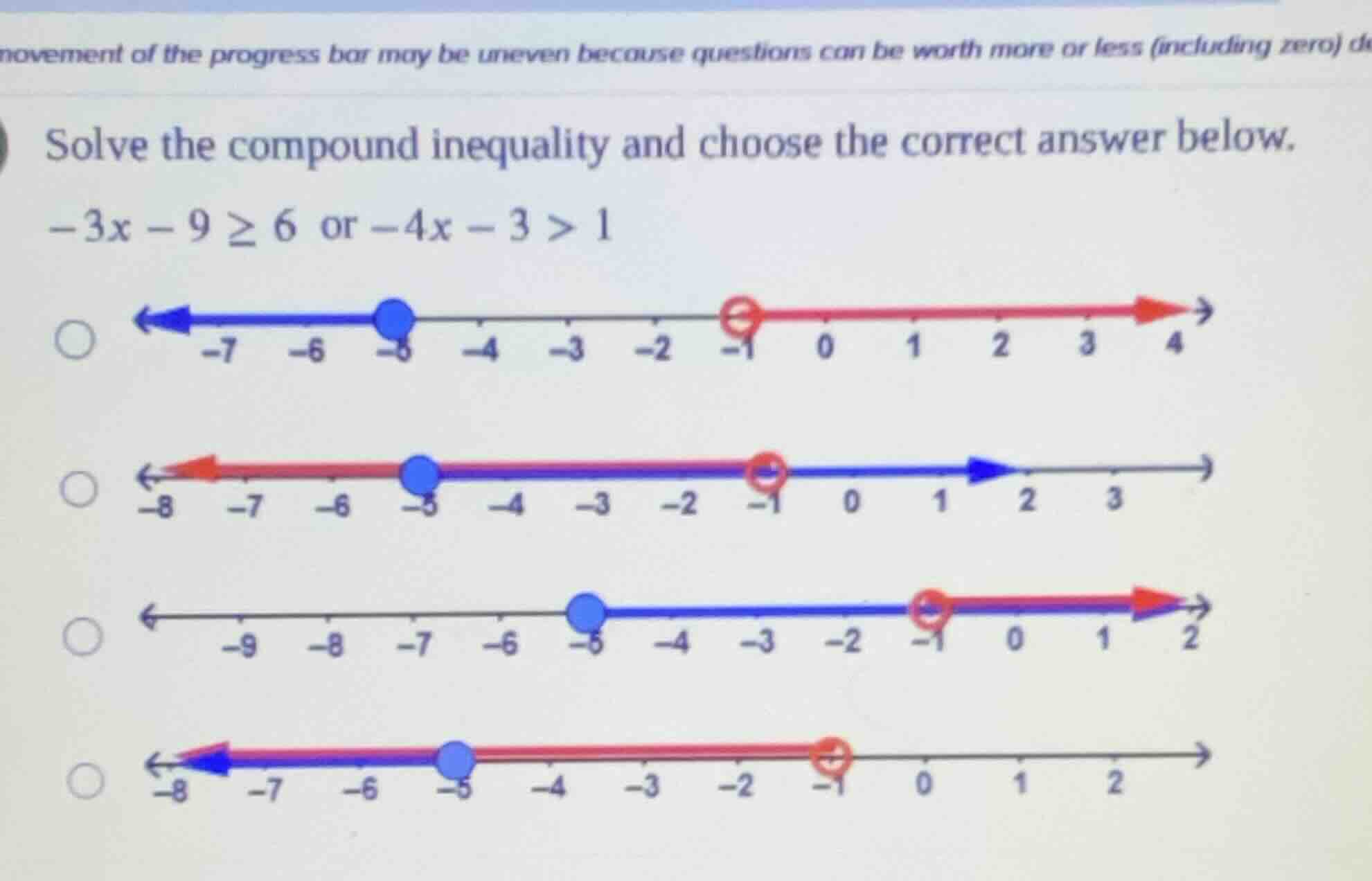 solve the compound inequality and choose the correct answer below. $-3x…