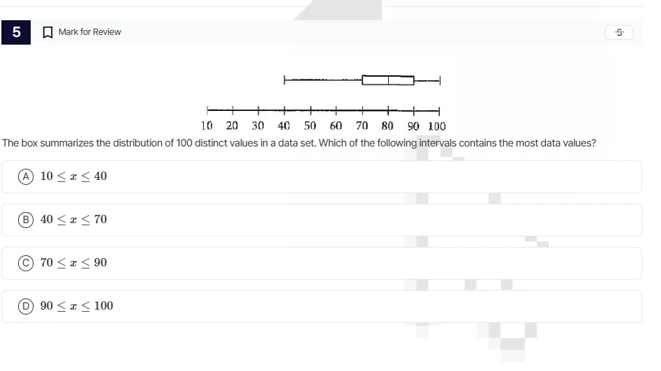 5 mark for review the box summarizes the distribution of 100 distinct v…