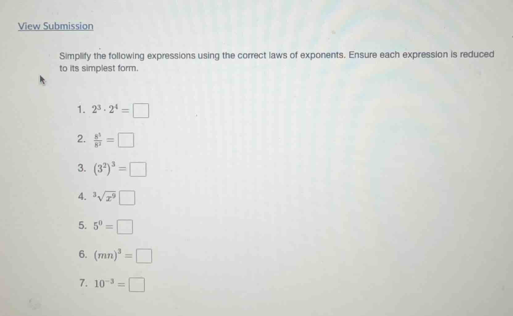 view submission simplify the following expressions using the correct la…