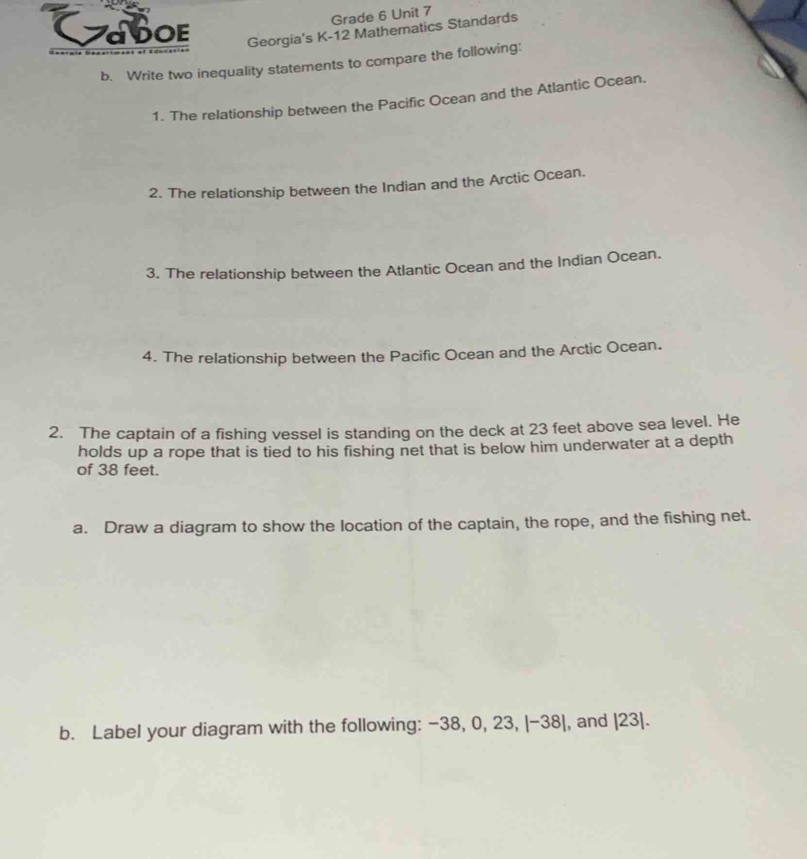 grade 6 unit 7 georgias k-12 mathematics standards b. write two inequal…