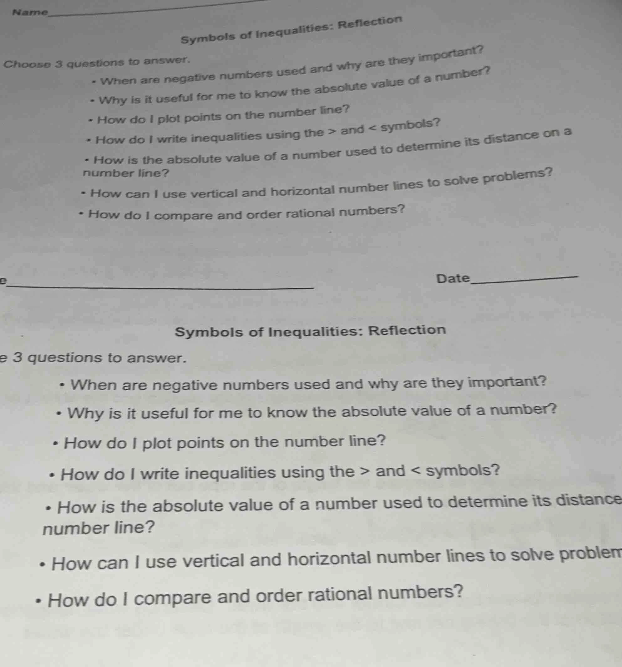 name symbols of inequalities: reflection choose 3 questions to answer. …