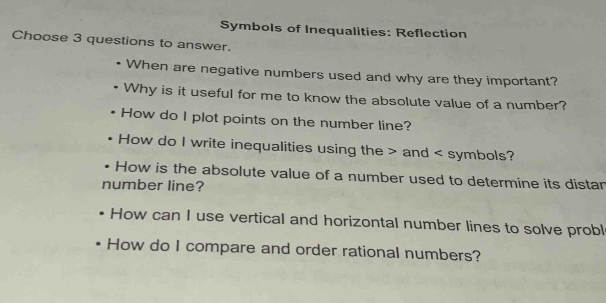 symbols of inequalities: reflection choose 3 questions to answer. - whe…