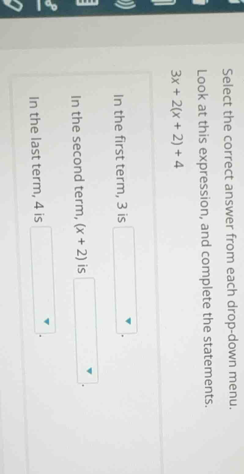 select the correct answer from each drop - down menu. look at this expr…