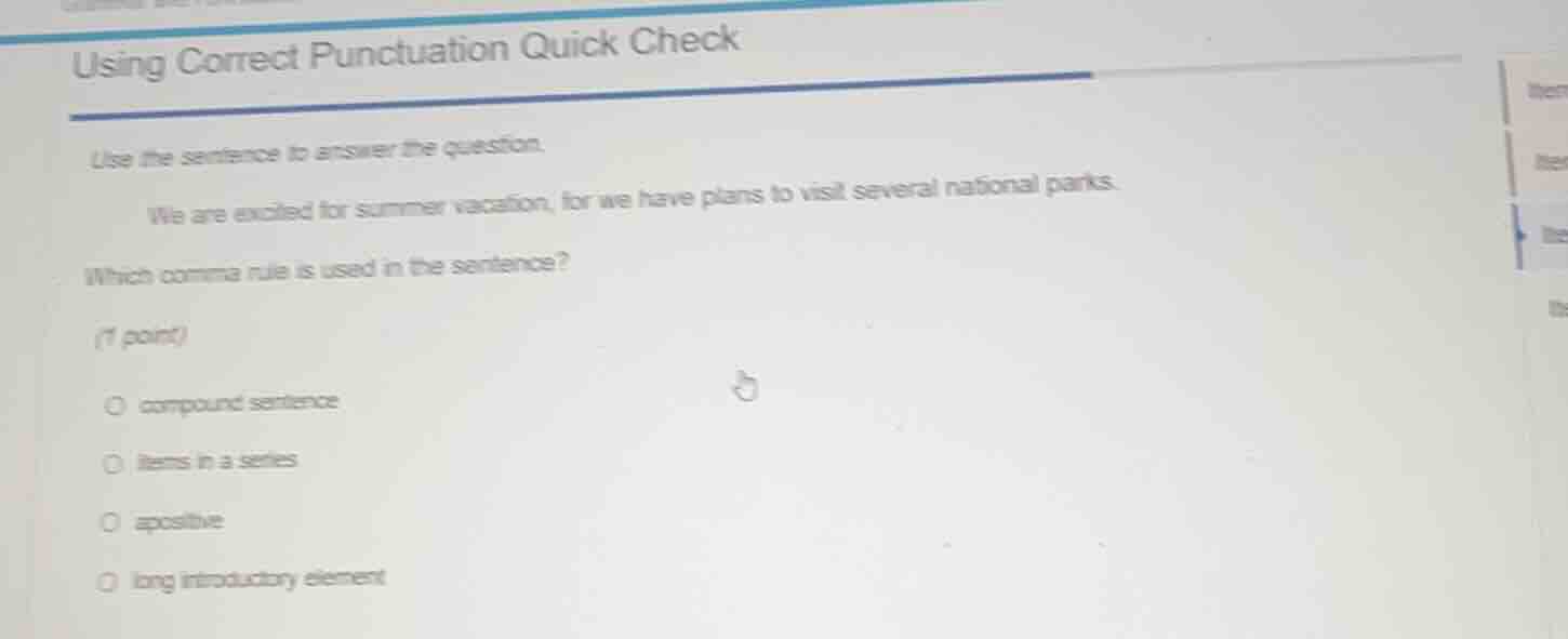 using correct punctuation quick check use the sentence to answer the qu…