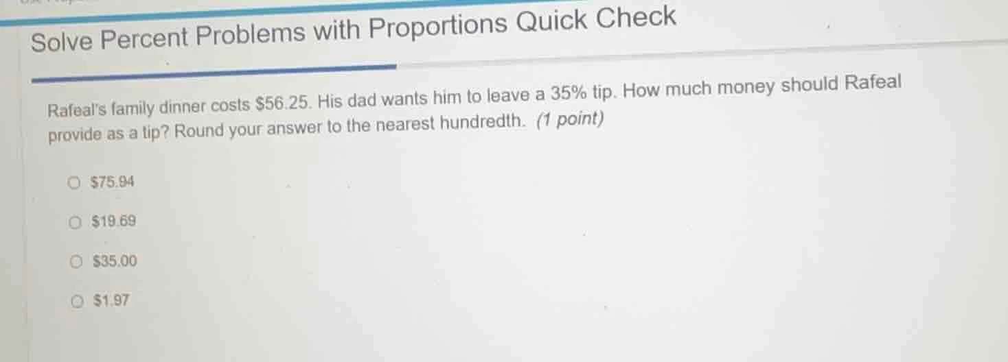 solve percent problems with proportions quick check rafeals family dinn…