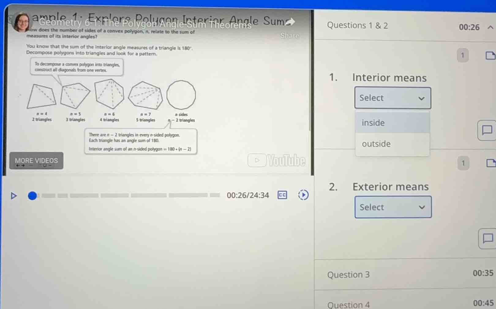 questions 1 & 2 1. interior means select inside outside 2. exterior mea…