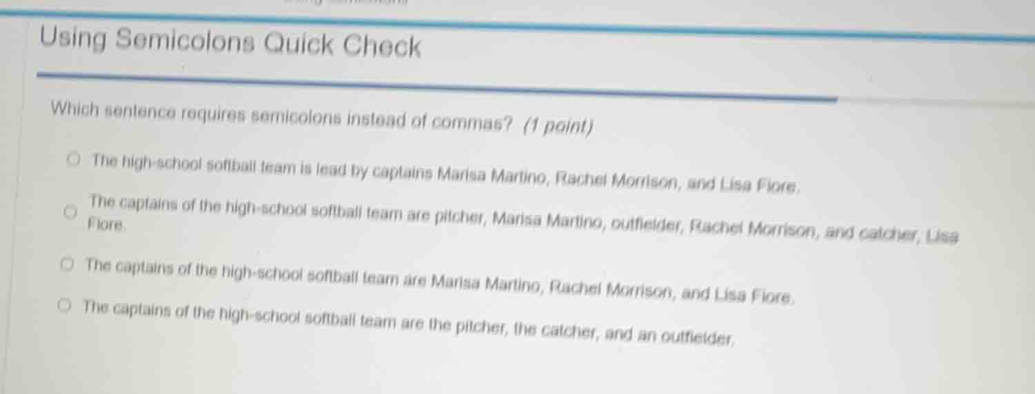 using semicolons quick check which sentence requires semicolons instead…