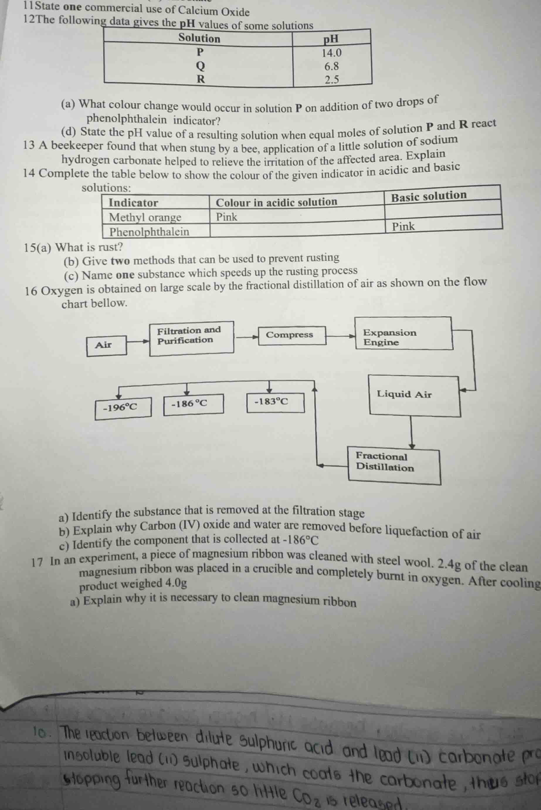 11 state one commercial use of calcium oxide 12 the following data give…