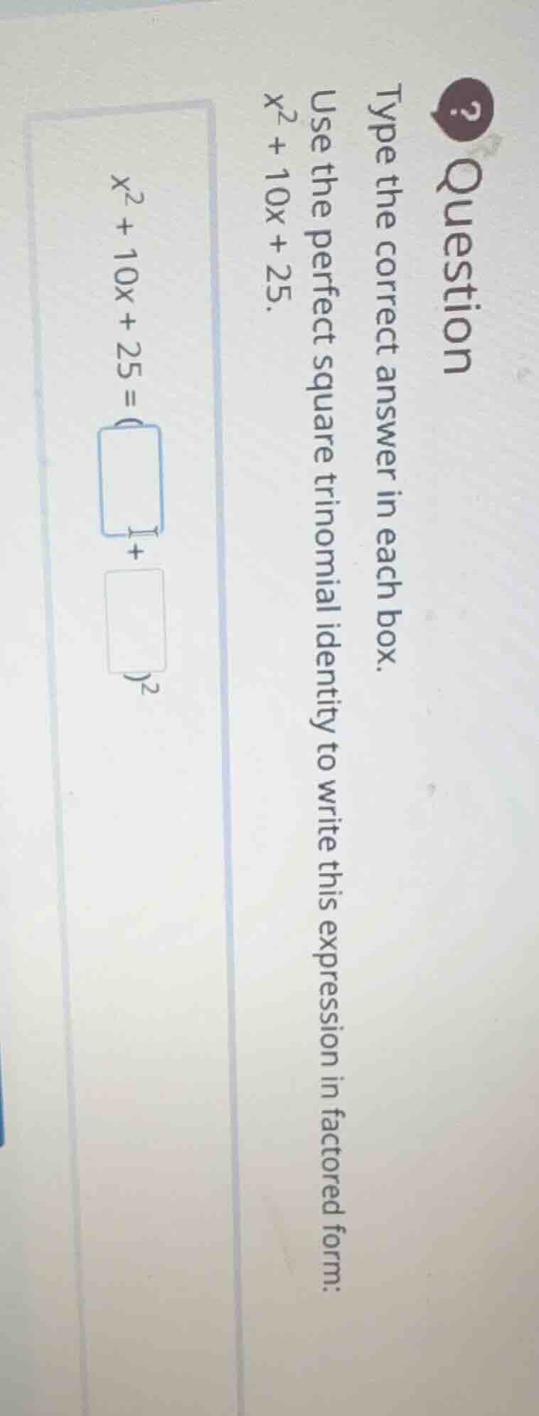 question type the correct answer in each box. use the perfect square tr…