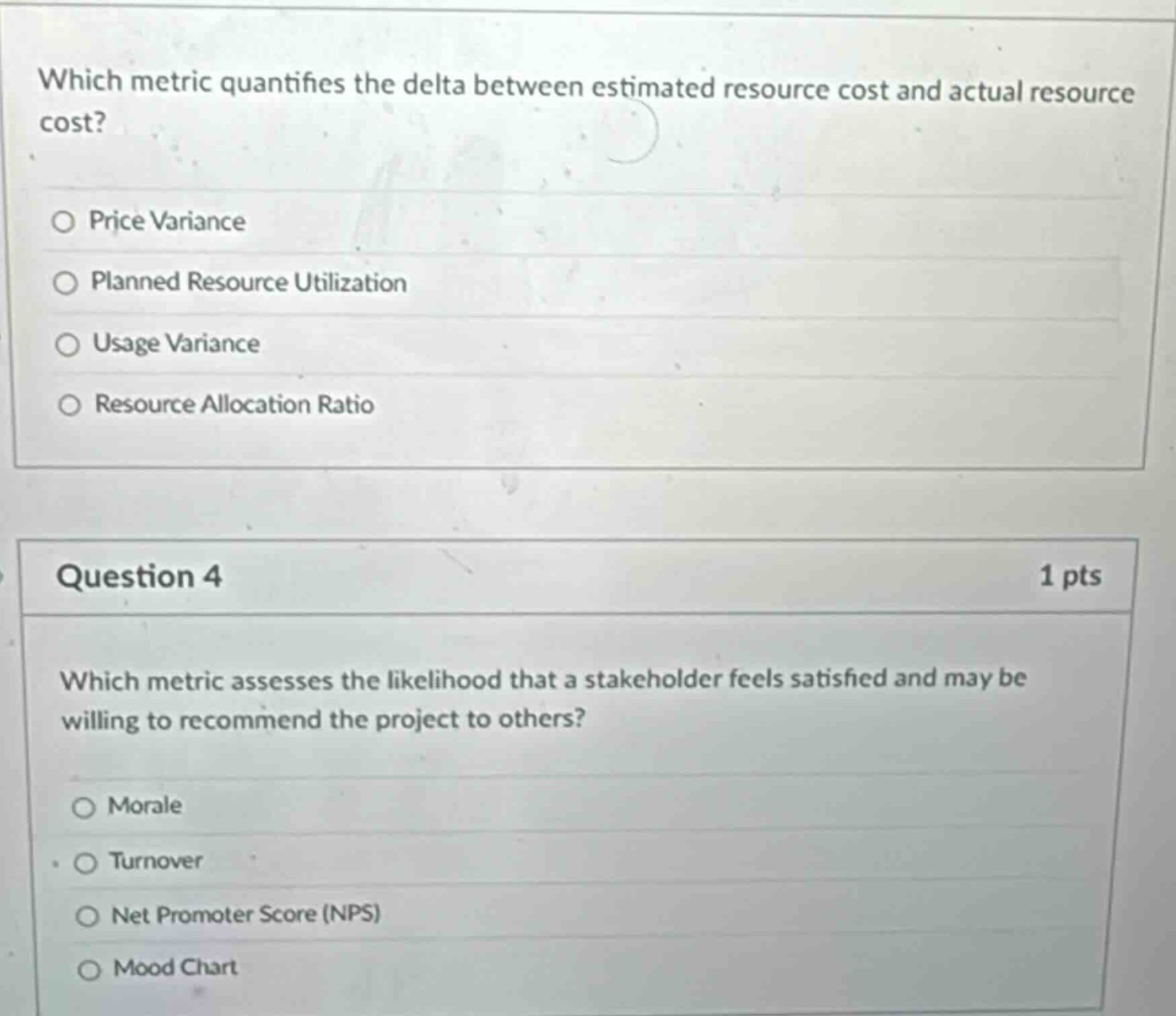 which metric quantifies the delta between estimated resource cost and a…