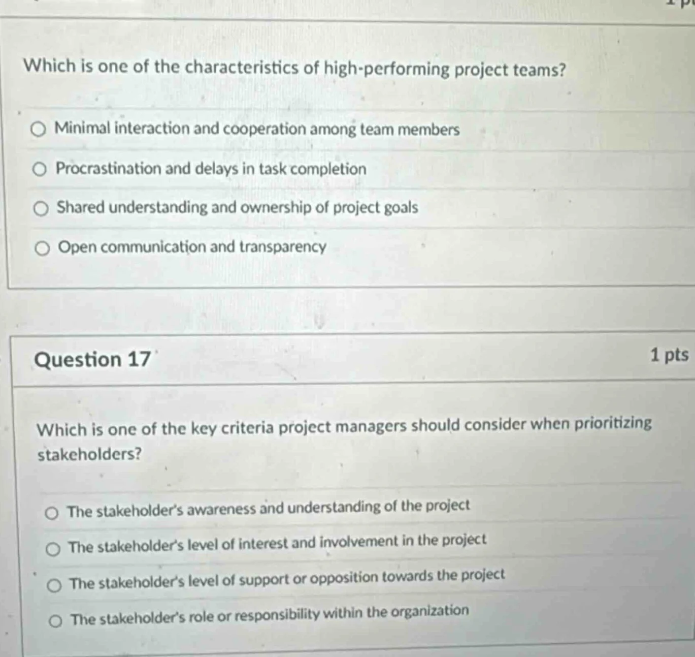 which is one of the characteristics of high - performing project teams?…