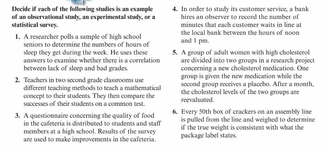 decide if each of the following studies is an example of an observation…