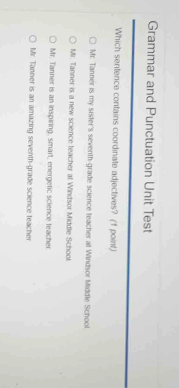 grammar and punctuation unit test which sentence contains coordinate ad…