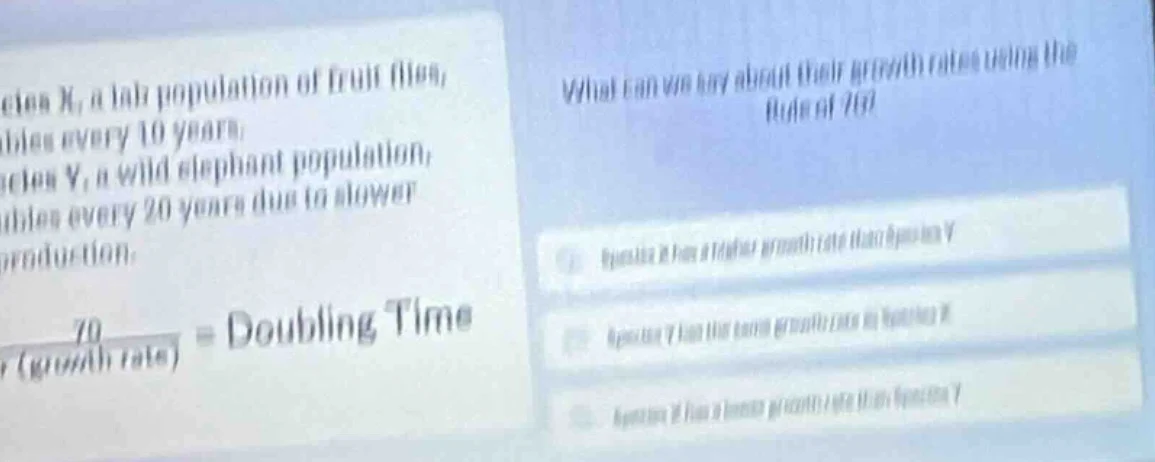 pecies x, a lab population of fruit flies, doubles every 10 years; spec…
