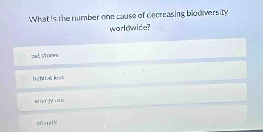 what is the number one cause of decreasing biodiversity worldwide? pet …