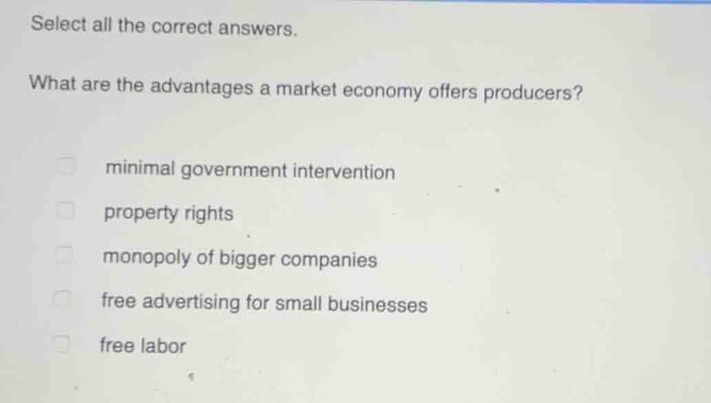 select all the correct answers. what are the advantages a market econom…