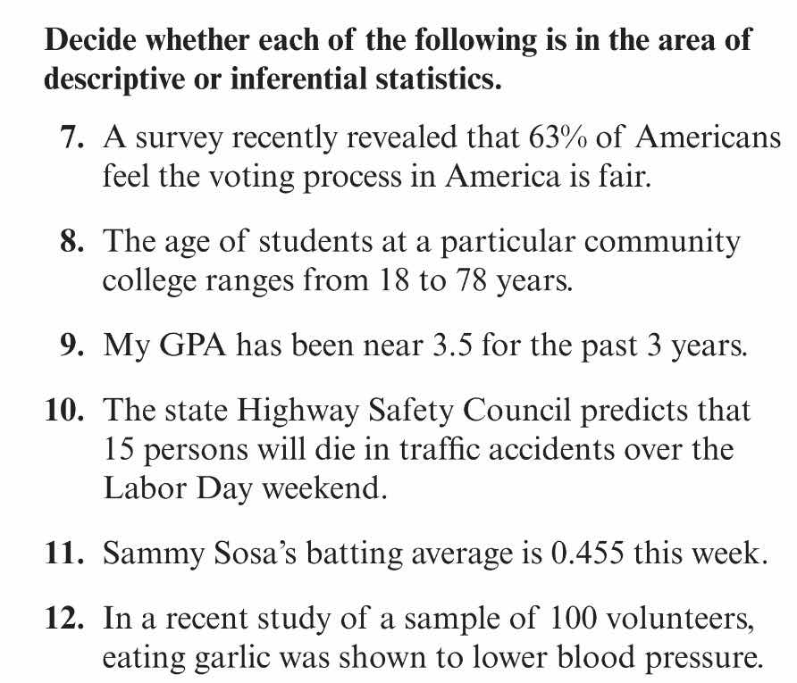 decide whether each of the following is in the area of descriptive or i…