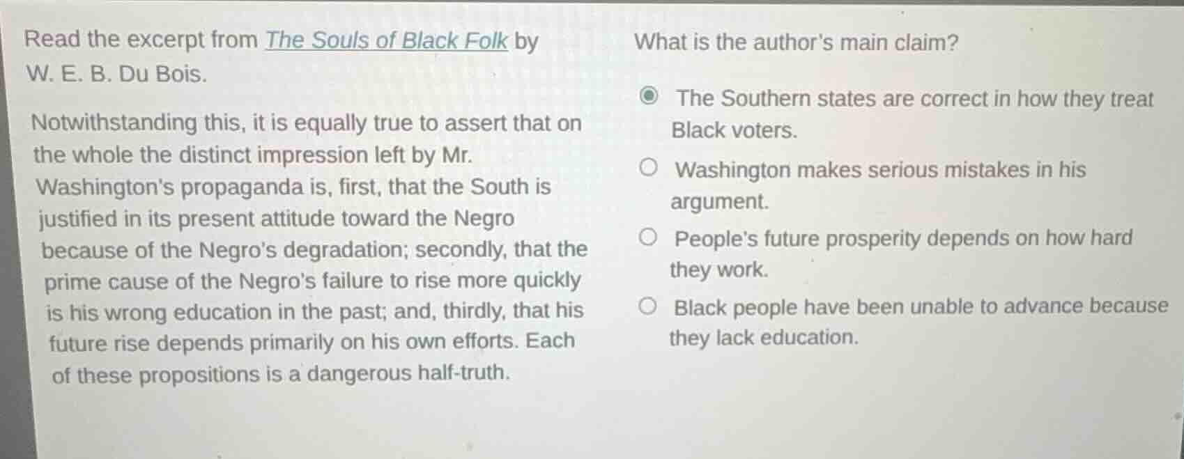 read the excerpt from the souls of black folk by w. e. b. du bois. notw…