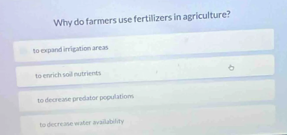 why do farmers use fertilizers in agriculture? to expand irrigation are…