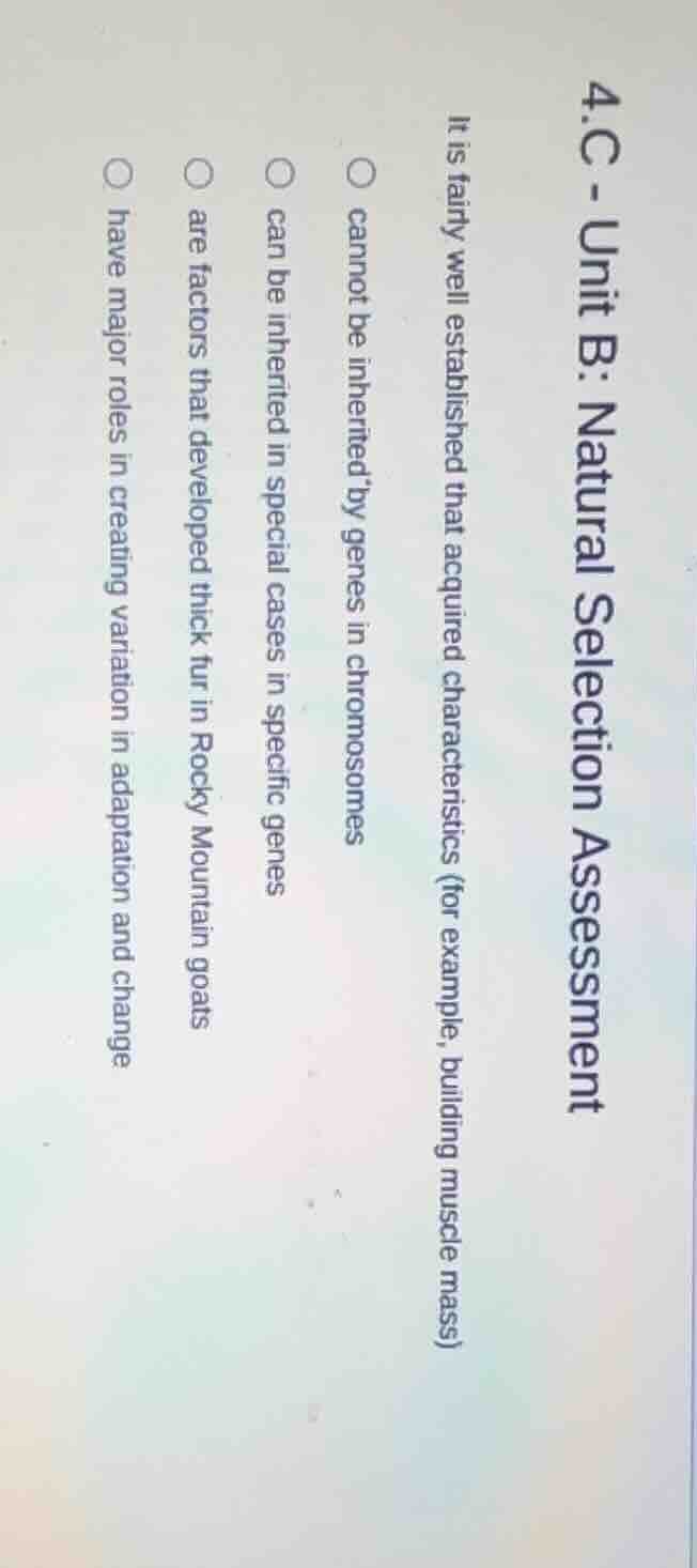 4.c - unit b: natural selection assessment it is fairly well establishe…