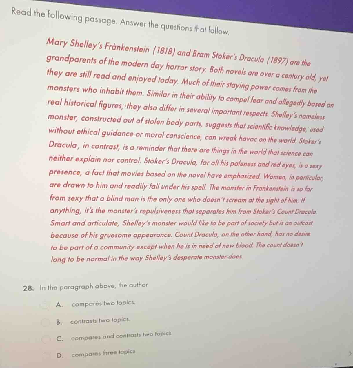 read the following passage. answer the questions that follow. mary shel…