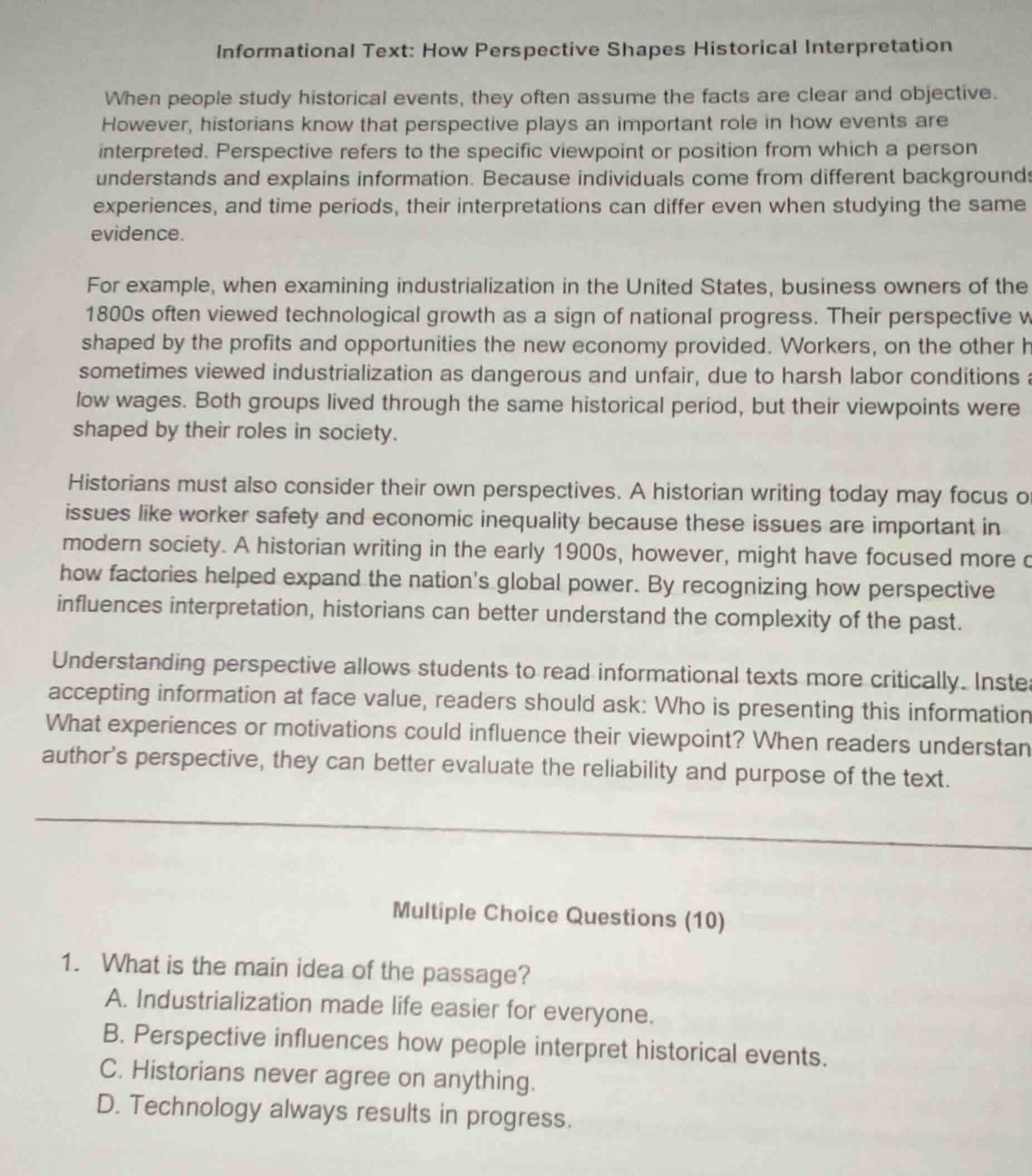informational text: how perspective shapes historical interpretation wh…