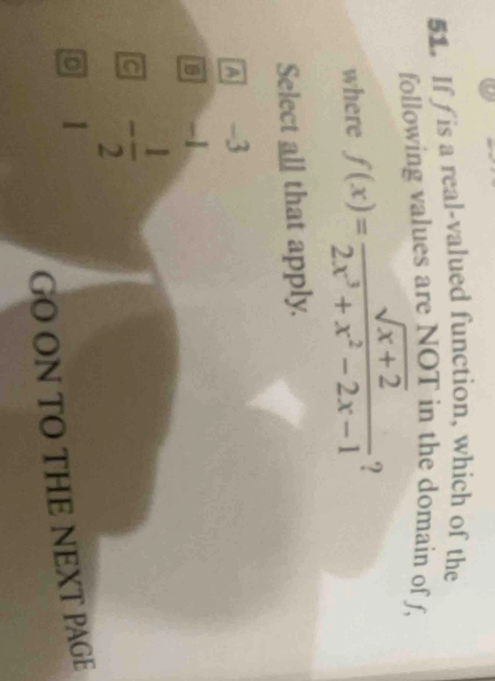 51. if f is a real - valued function, which of the following values are…