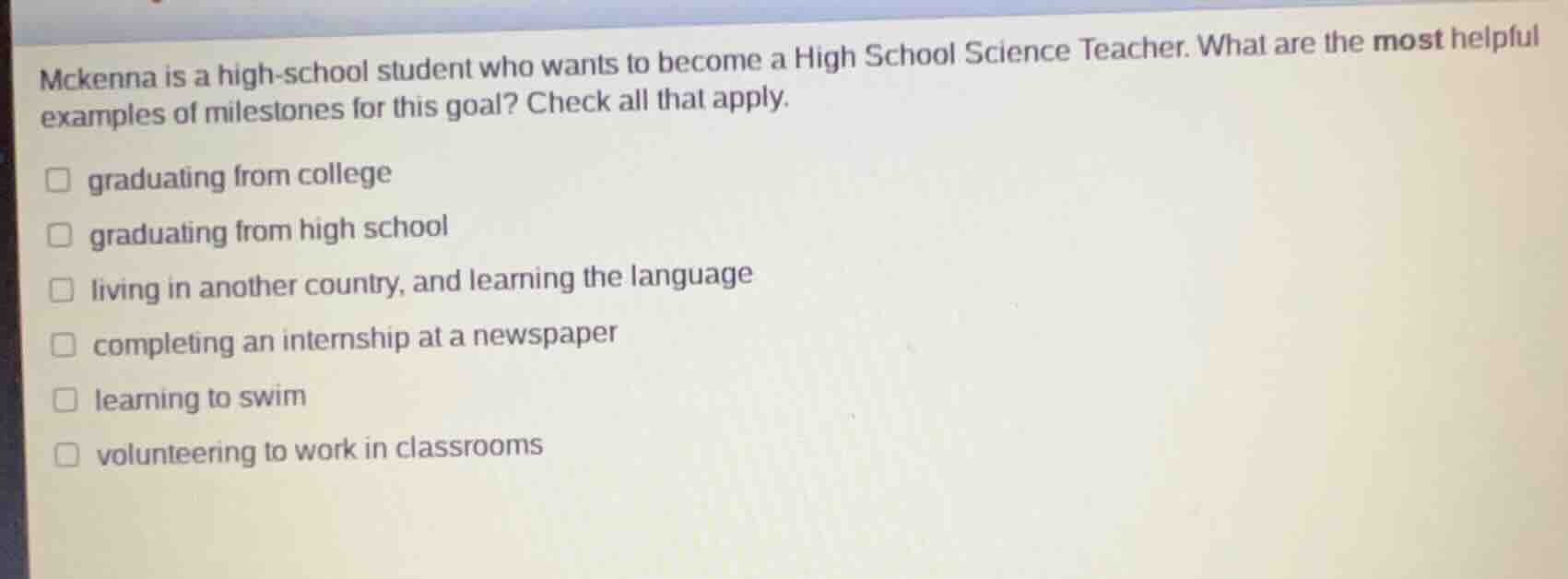 mckenna is a high - school student who wants to become a high school sc…