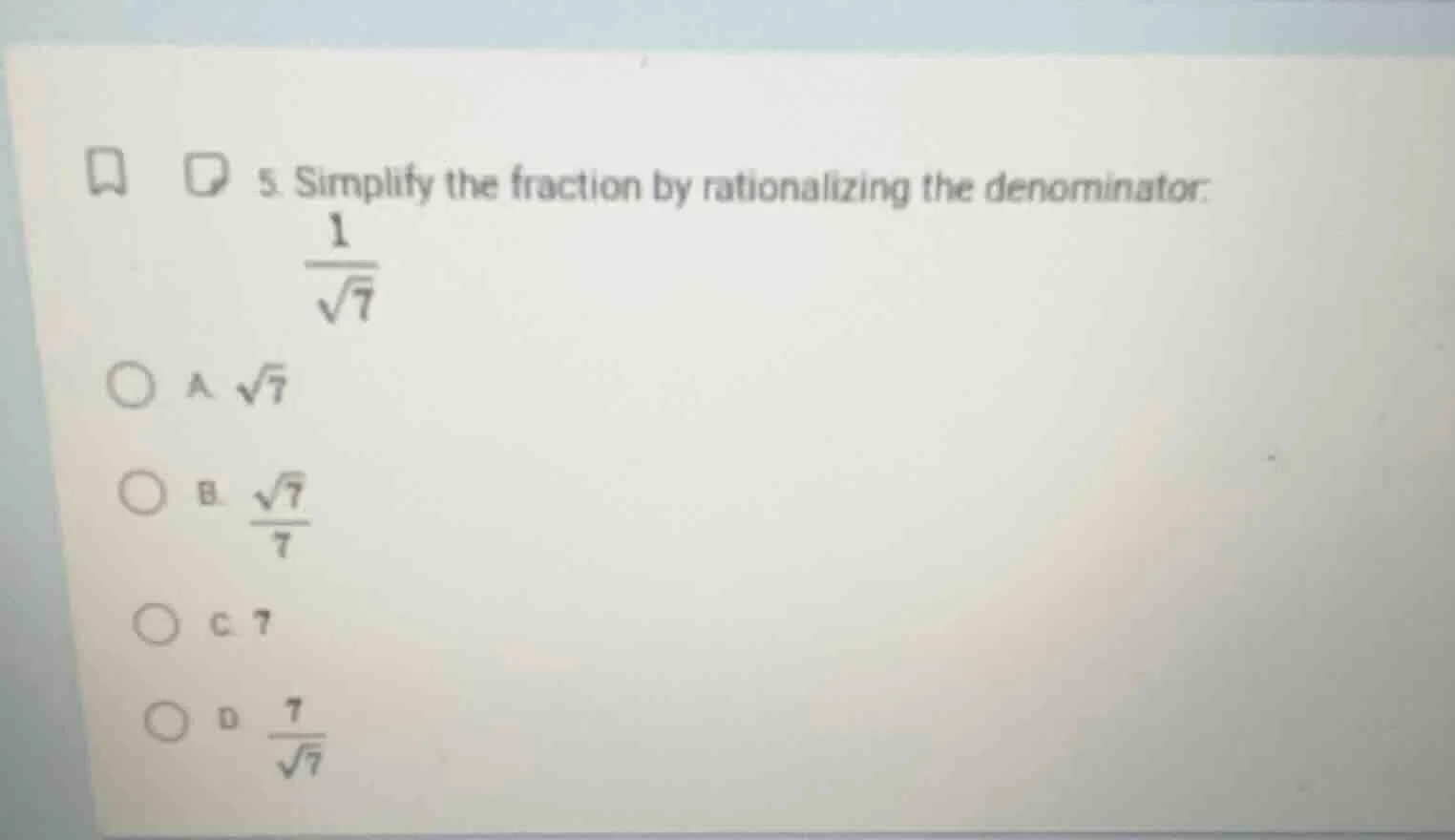 5. simplify the fraction by rationalizing the denominator: \\(\\frac{1}…