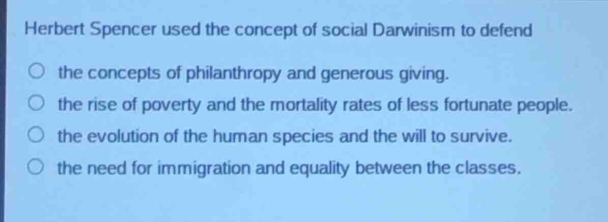 herbert spencer used the concept of social darwinism to defend the conc…