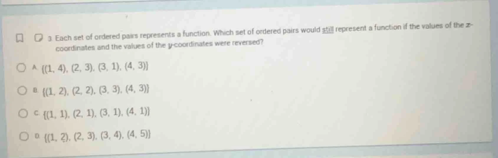 3. each set of ordered pairs represents a function. which set of ordere…