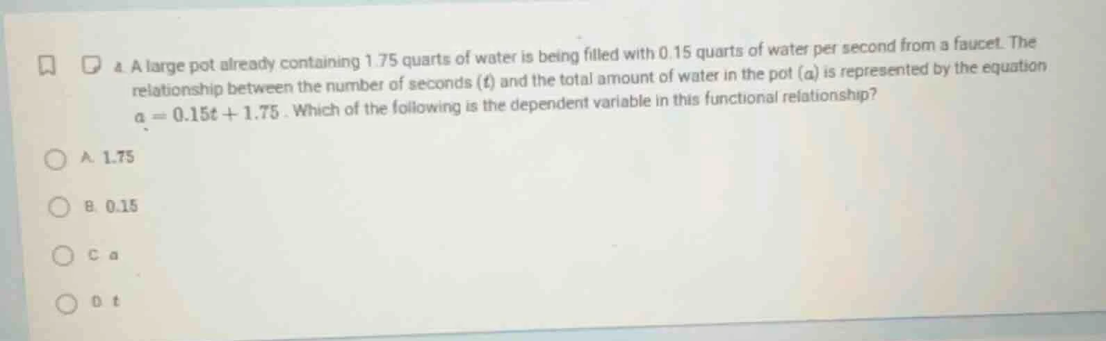 4. a large pot already containing 1.75 quarts of water is being filled …