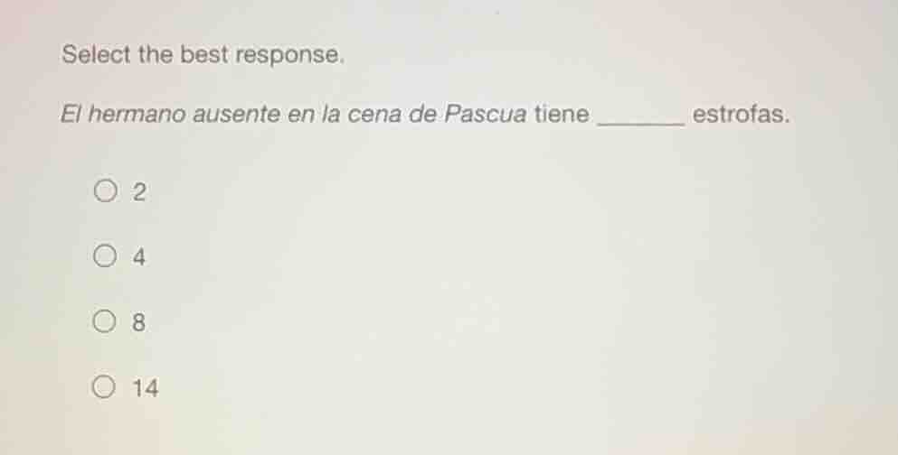 select the best response. el hermano ausente en la cena de pascua tiene…