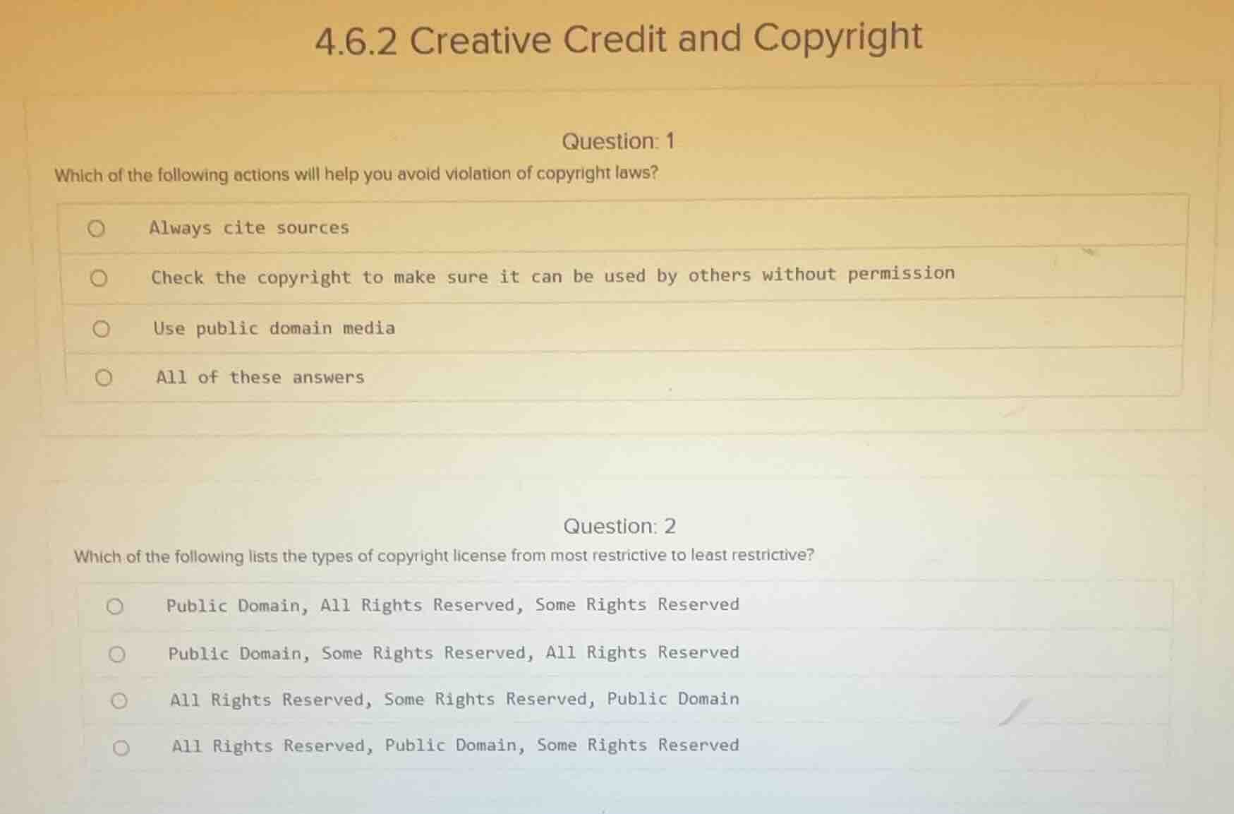 4.6.2 creative credit and copyright question: 1 which of the following …