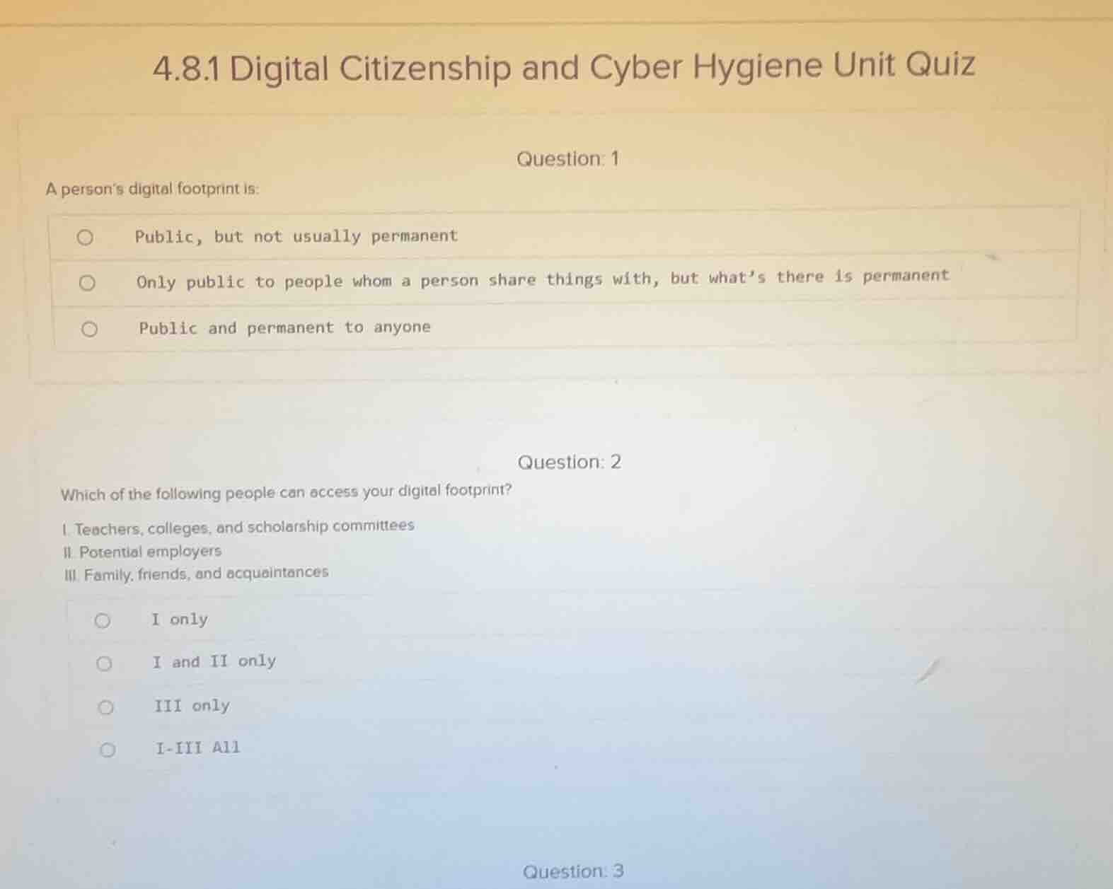 4.8.1 digital citizenship and cyber hygiene unit quiz question: 1 a per…