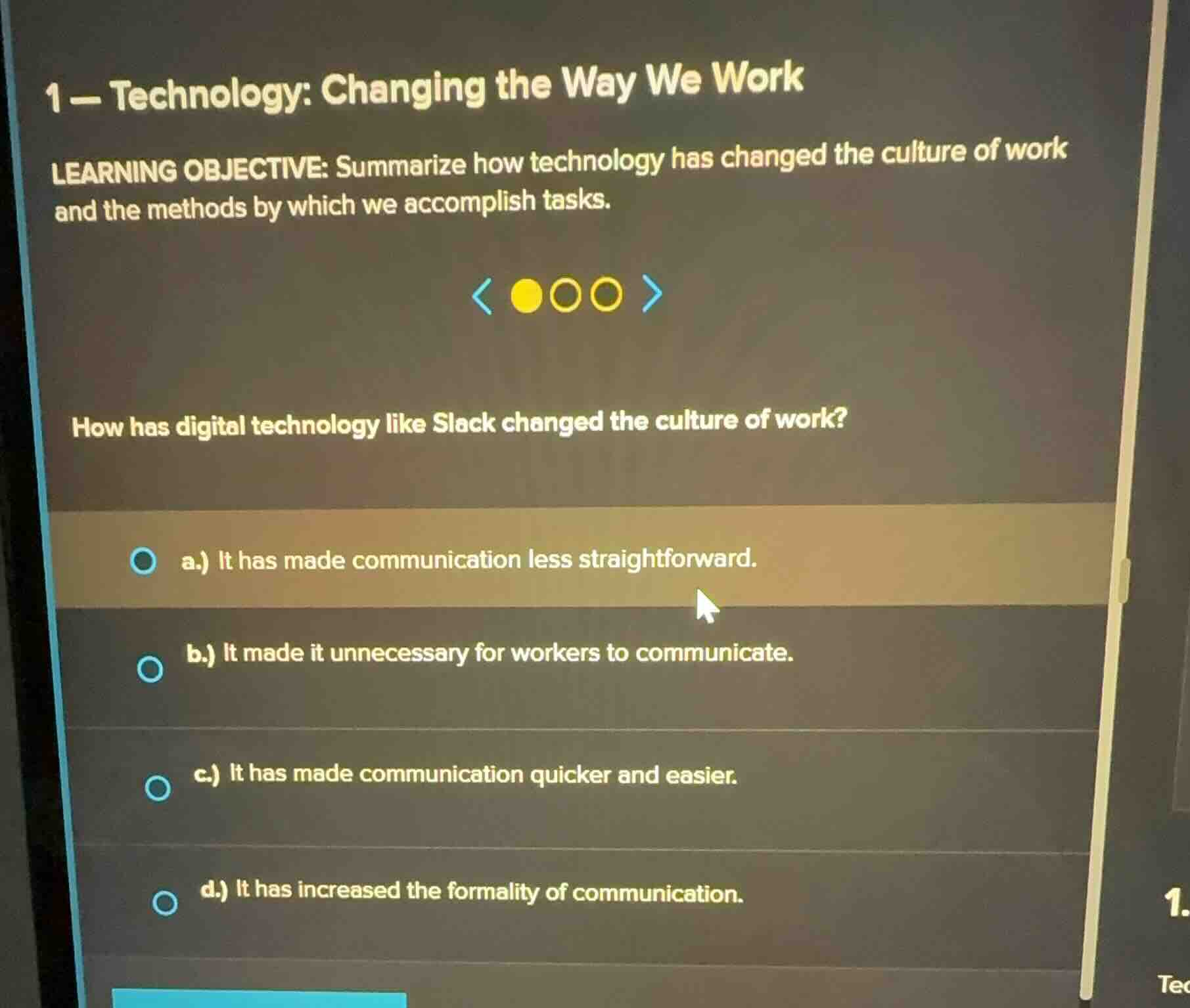 1 — technology: changing the way we work learning objective: summarize …
