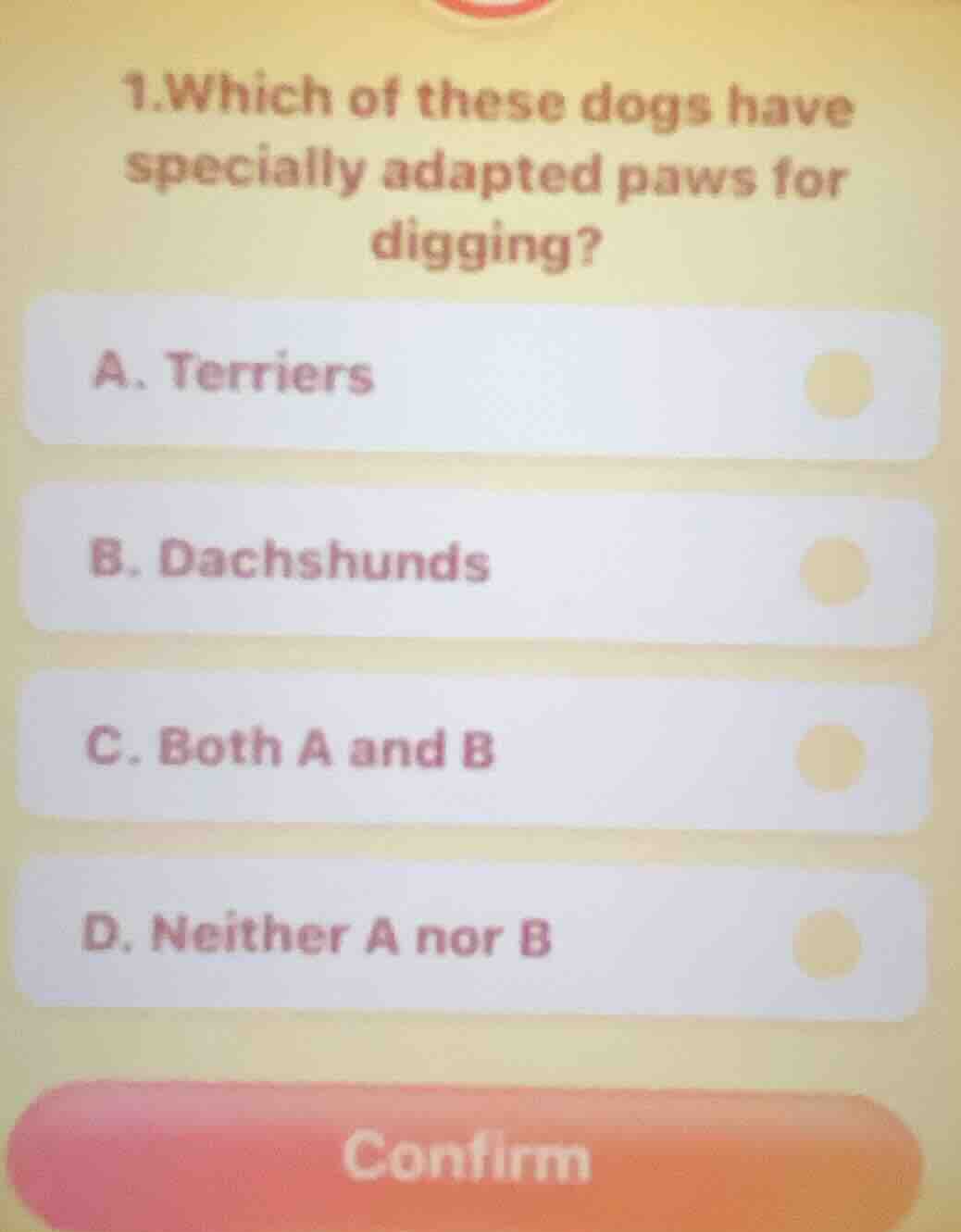 1.which of these dogs have specially adapted paws for digging? a. terri…