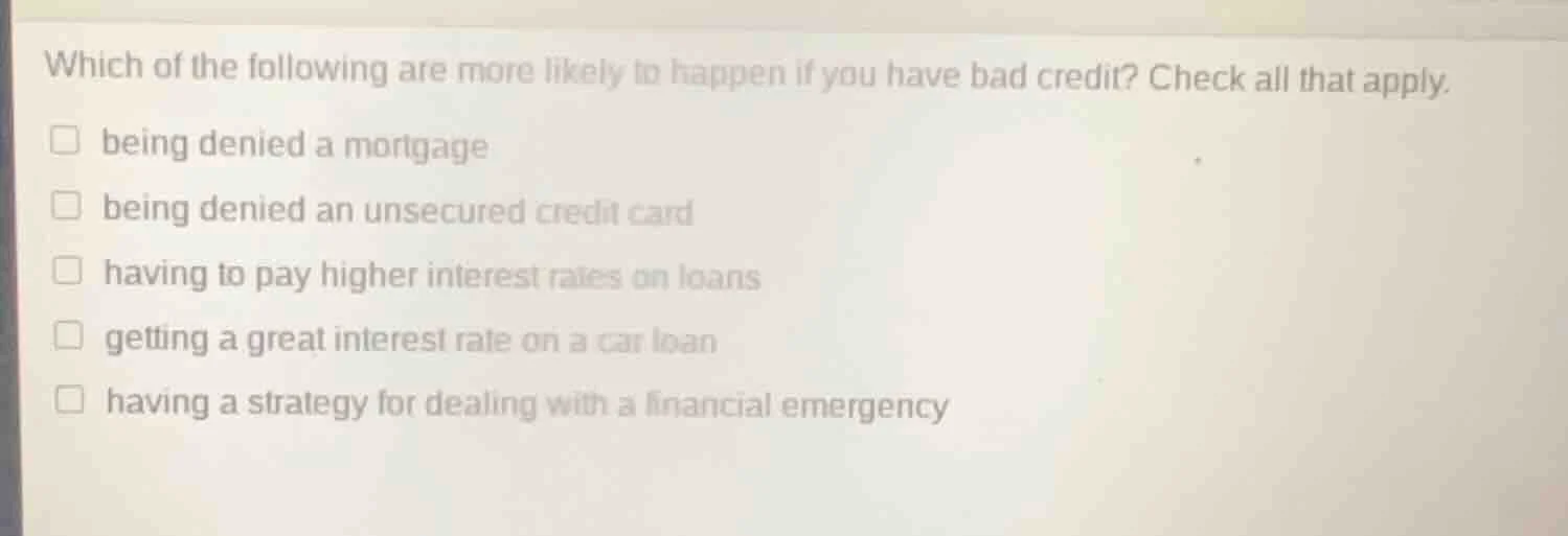 which of the following are more likely to happen if you have bad credit…