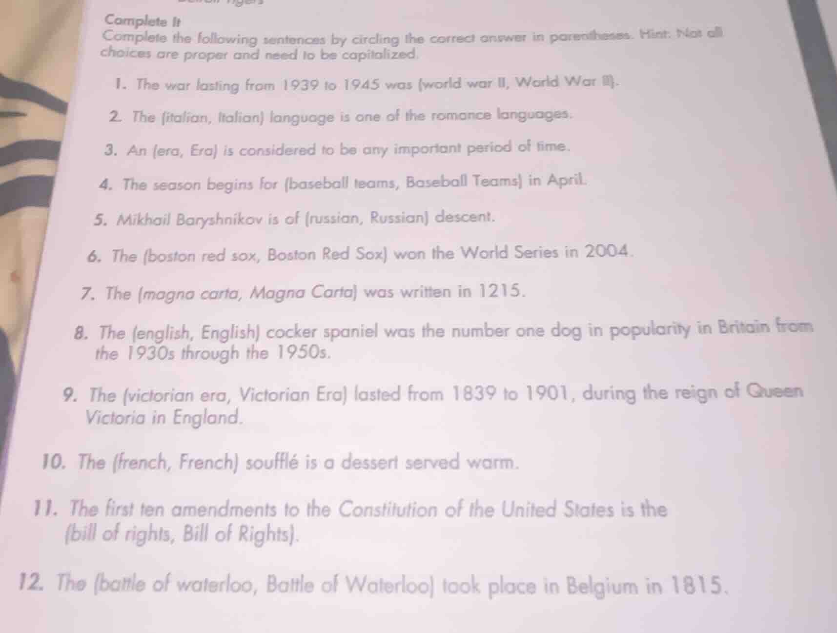 complete it complete the following sentences by circling the correct an…