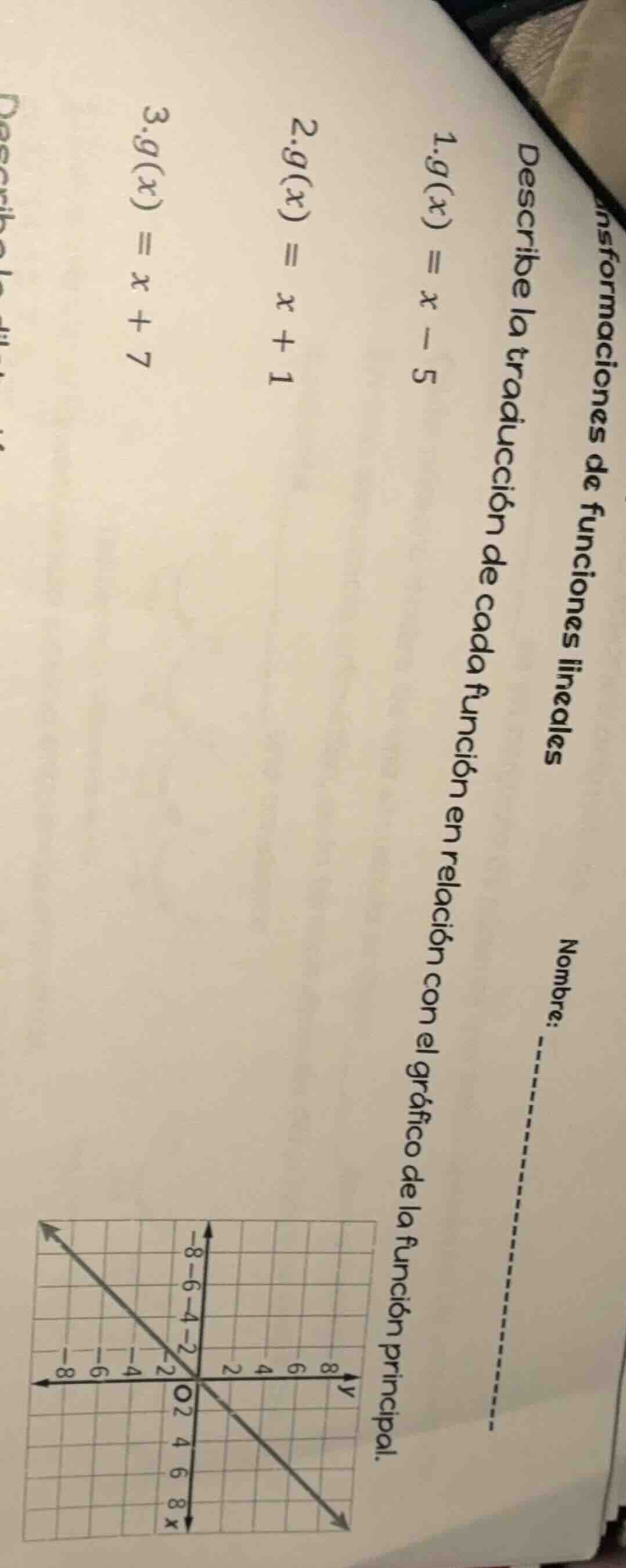 transformaciones de funciones lineales describe la traducción de cada f…