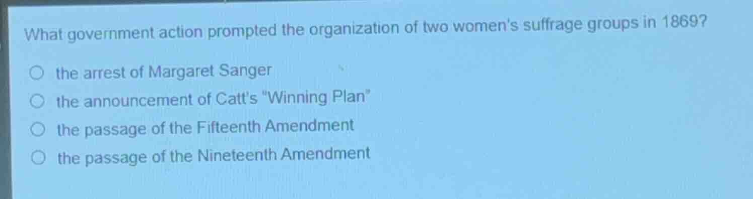 what government action prompted the organization of two womens suffrage…