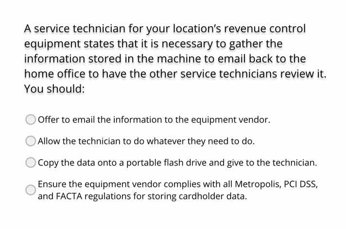 a service technician for your location’s revenue control equipment stat…