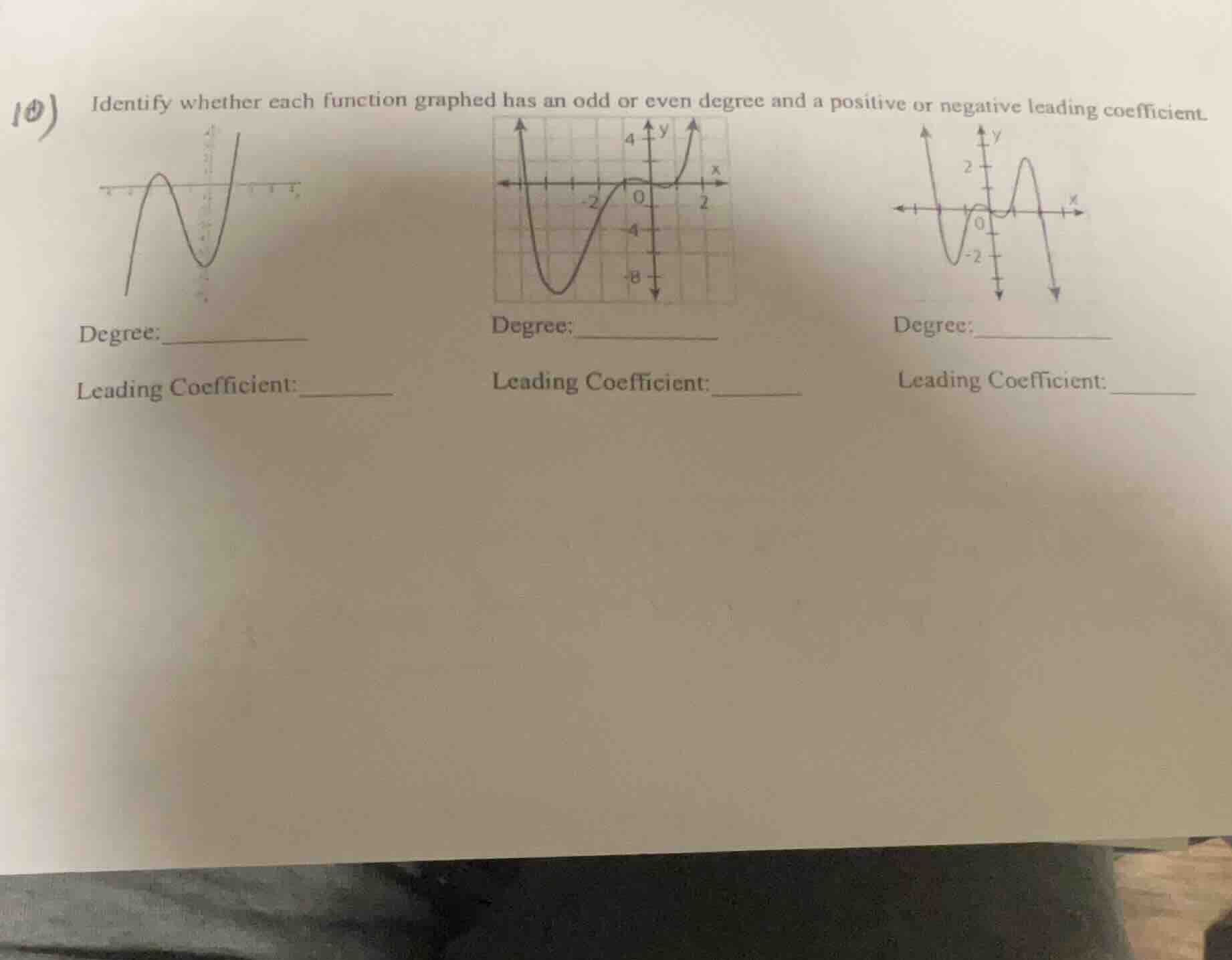 10) identify whether each function graphed has an odd or even degree an…